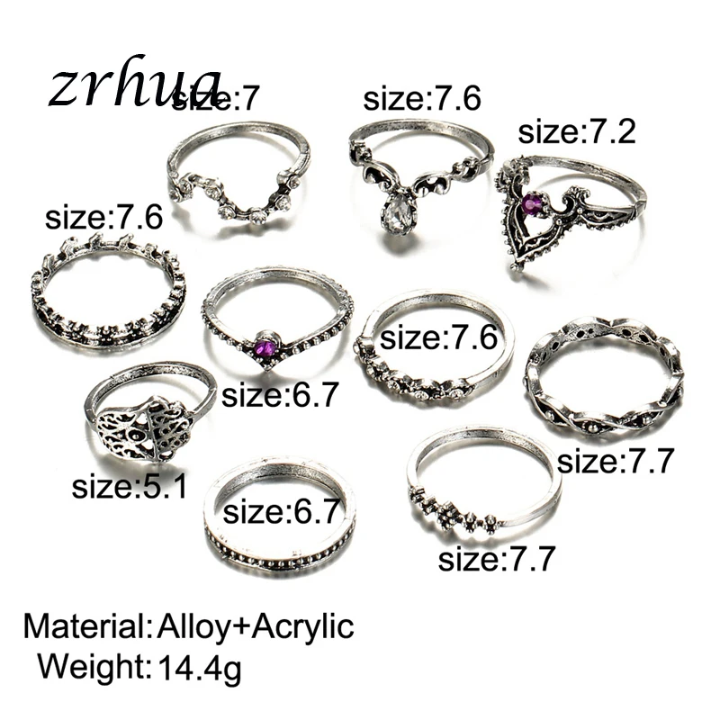 ZRHUA в богемном стиле с покрытием из кольцевой набор Anillos Mujer ювелирные изделия