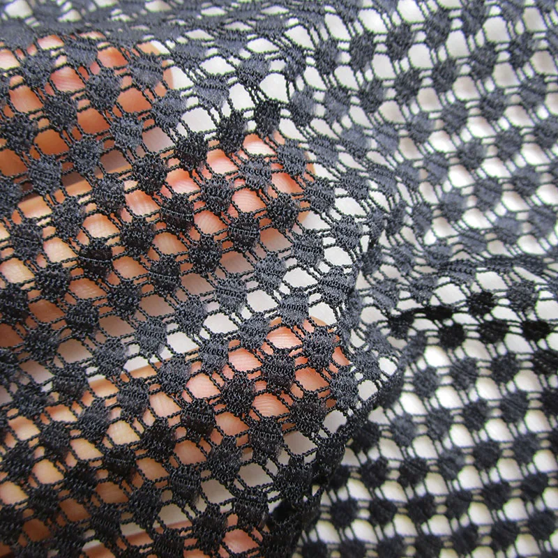 

French hollow dots black stretch mesh fabric sexy lingerie white lace fabric fashion perspective t shirt handmade sewing cloth