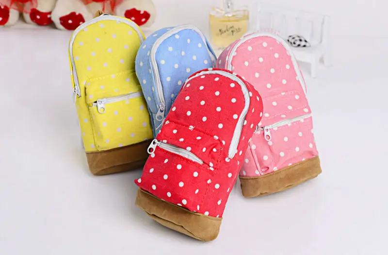 

Korean Big Capacity Canvas Backpack Polka Dot Pencils Bag Pencil Cases Pen Storage Cosmetic Bags for Women School Office