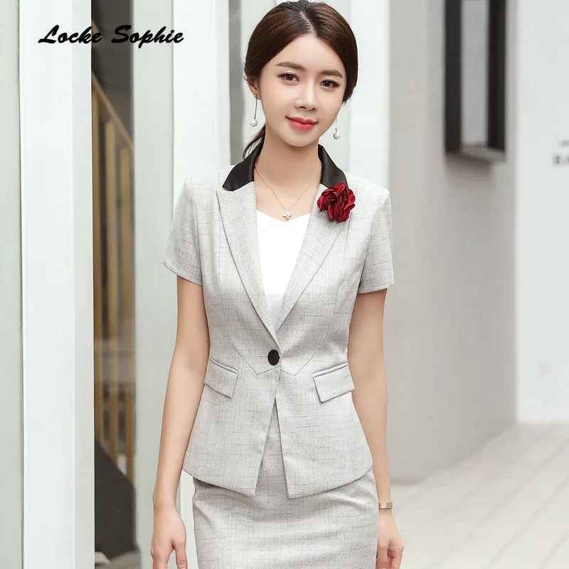Women's Plus size Blazers coats 2019 Autumn cotton Splicing Short sleeve plaid Small Suits jackets ladies Skinny Blazers Suits