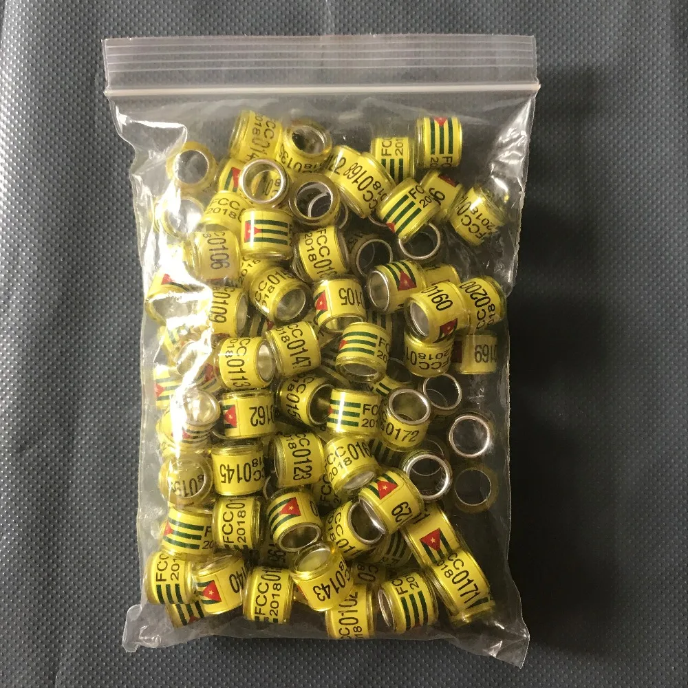 

2019 pigeon rings bird ring Yellow FCC 2019 000001-001000 with flag of CUBA big words high quality 8mm inner rings size