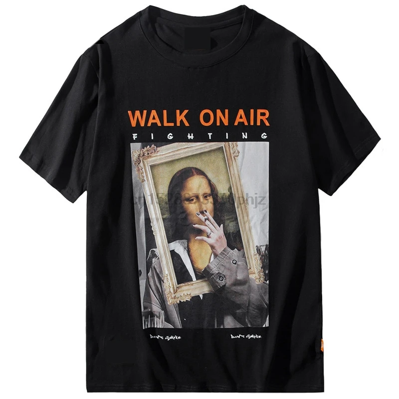 

2019 Men Hip Hop T Shirt Funny Smoking Mona Lisa T-Shirt Streetwear Summer Tshirts Short Sleeve Cotton Tops Tees Street Wear