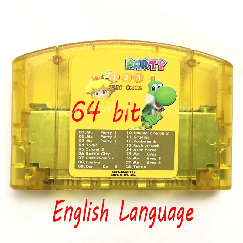 

Super 18 in 1 (Party 123+15 Game) English Languae Video Game Cartridge Card for 64 Bit Game Console US NTSC Version