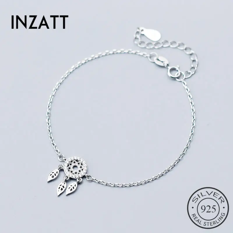 

INZATT Romantic Real 925 Sterling Silver Charm Bracelet Dreamcatcher Zircon Leaves Polygon For Women Jewelry Wedding Gift