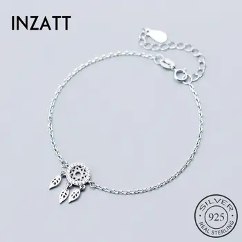 

INZATT Romantic Real 925 Sterling Silver Charm Bracelet Dreamcatcher Zircon Leaves Polygon For Women Jewelry Wedding Gift