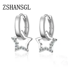 Аутентичные серьги-гвоздики из стерлингового серебра 925 пробы с пятиконечной звездой, чистый Чешский хрусталь, модные серьги ювелирные изделия для невесты