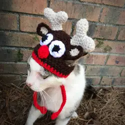 Забавные рога шапка-скафандр ручной вязки домашних животных Рождественская шапка лося собака кошка фестиваль Косплей принадлежности для