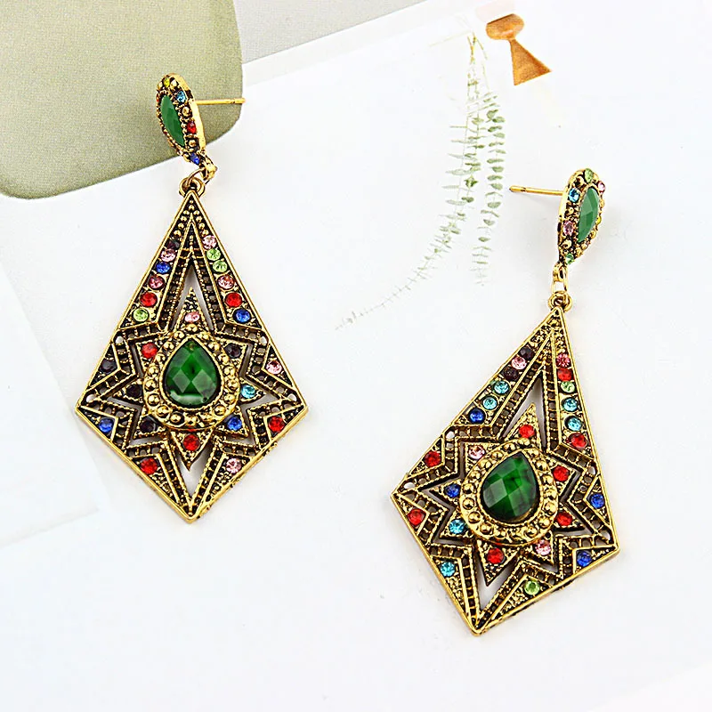 

Bohemia Earrings Palace Rhinestone Earrings Geometric Metal African Fashion Trendy Jewelry Square for Women Ladies female femme