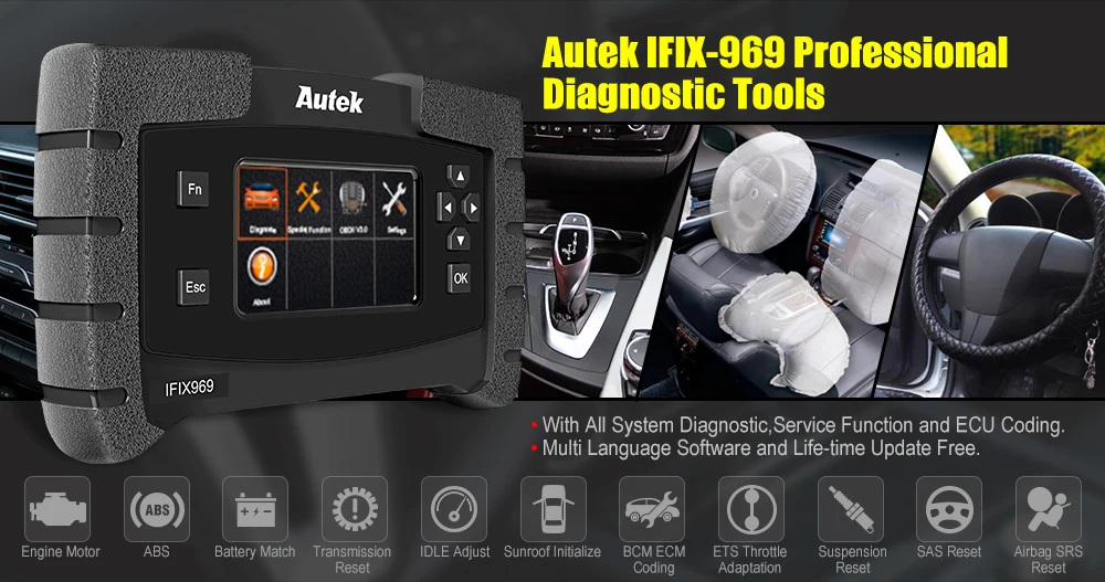 Autek IFIX-969 OBD Автомобильный сканер полная система OBD2 автоматический сканер Трансмиссия ABS подушка безопасности SAS EPB сброс ODB2 диагностический инструмент