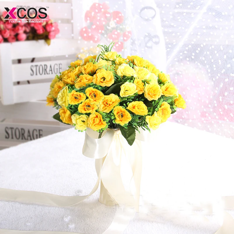 Свадебные цветы Свадебные букеты ручной работы искусственный букет де mariage розовый белый желтый фиолетовый цветок букеты