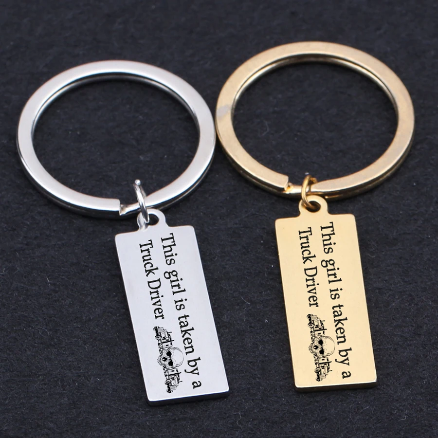 

engraved the girl is taken by a truck driver Taro keychains gifts for girlfriend wife keyring couples lover's key holder trucker