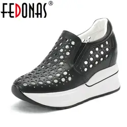 FEDONAS бренд Для женщин кроссовки из натуральной кожи открытые, на высоком каблуке вечерние Рабочая весна женская летняя обувь круглый носок