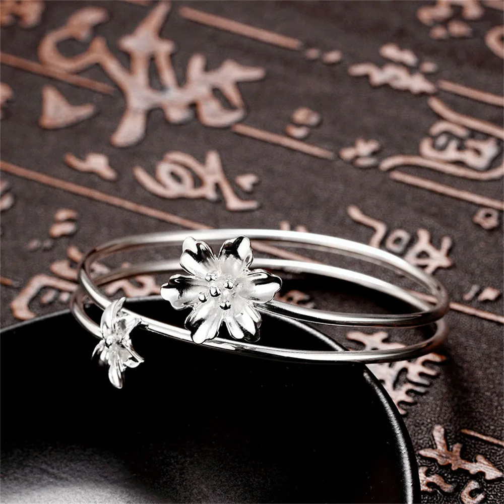 10-Exquisite 100% 925 Sterling Silver Jewelry Flower Cuff Bracelets&Bangles For Women Vintage Bijoux Pulseira Feminina CSZ013