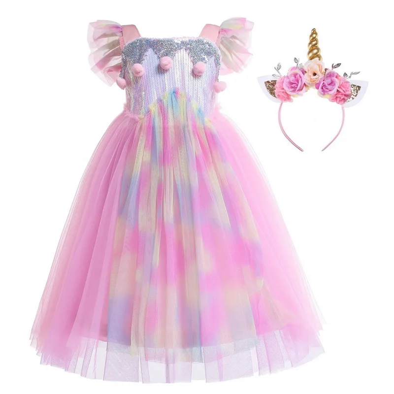 Unicorn Princess Dress With Flowers Headband -Unicorn Fashion HTB16fUUJgHqK1RjSZFPq6AwapXap