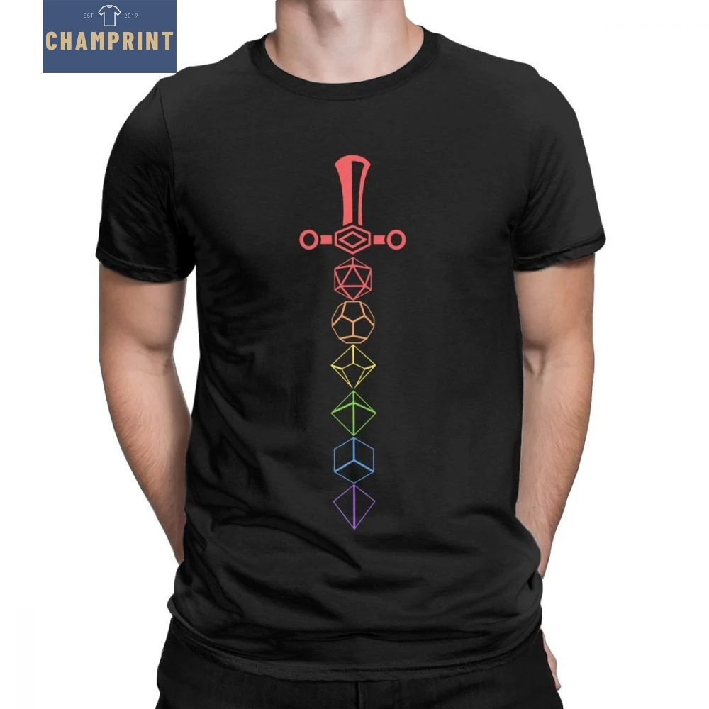 

Rainbow Polyhedral Dice Sword Set Men's T Shirts DnD Slaying Dragons and Dungeons 100% Cotton Tees O Neck T-Shirt Printed Tops