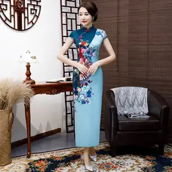 Улучшенная для женщин тонкий атлас Qipao элегантный короткий рукав вечернее платье Винтаж район традиционный ченсам Свадебные платья для