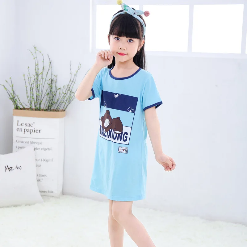 blue Модное платье, летнее мягкое платье для девочек, ночная рубашка, детские платья, ночное платье, пижамы, платье, одежда для сна, пижамы - Цвет: blue