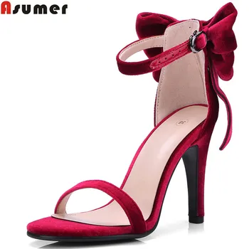 

ASUMER 2020 new arrival summer ladies shoes elegant wedding shoes woman buckle butterfly knot high heels women sandals
