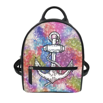 

THIKIN Cartoon Boat Anchor Printed Small PU Leather Girls School Bags Multifunction Travel Bags College Mini Female Backpack