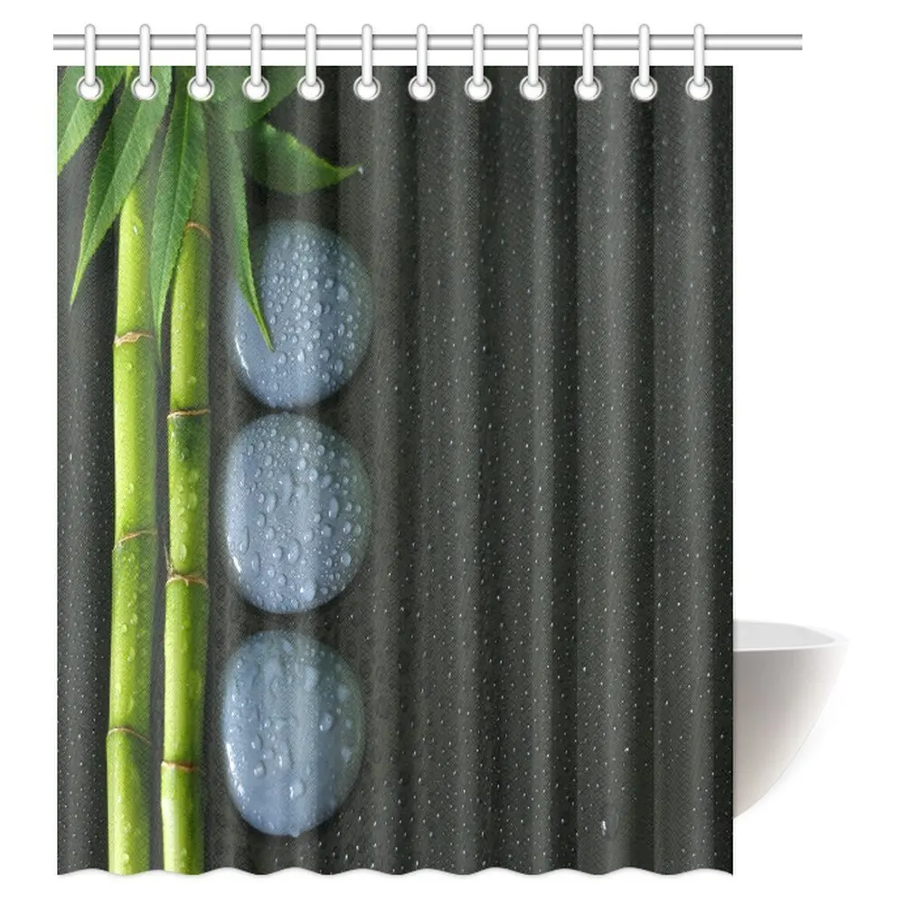 Aplysia Zen Meditation Shower Curtain Bamboo Branch with Foliage on the