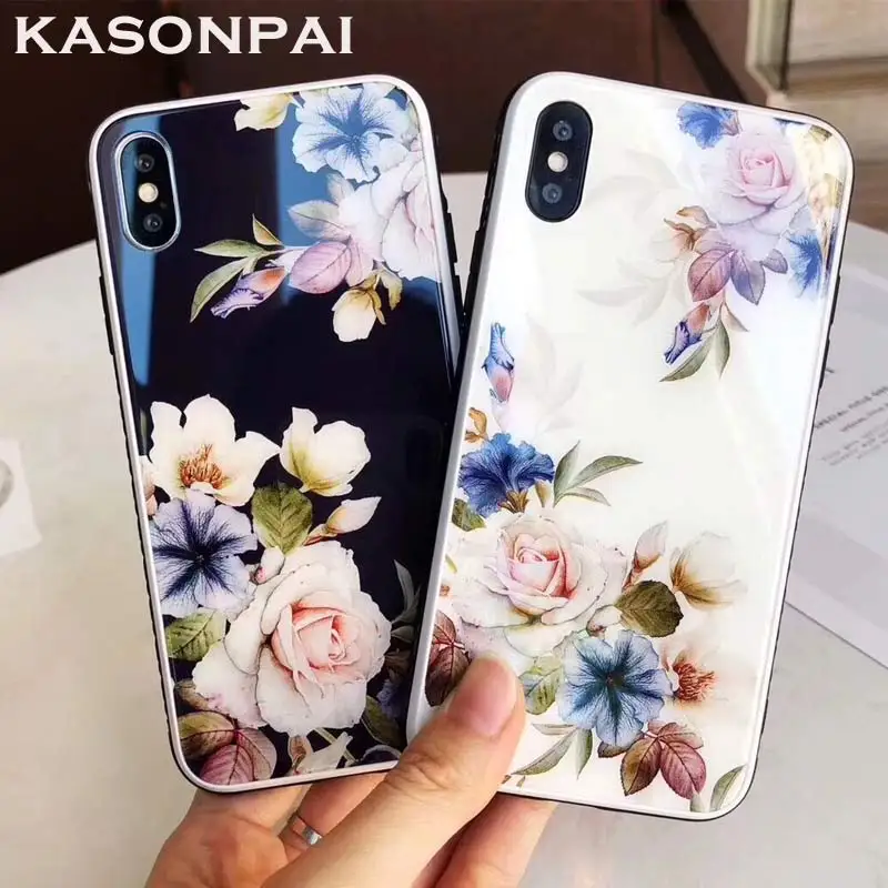 Casonpai роскошный цветочный стеклянный Жесткий Чехол для iPhone XS Max XR чехол для телефона с цветочным рисунком для iPhone X 7 8 6 6S Plus чехол s Coque