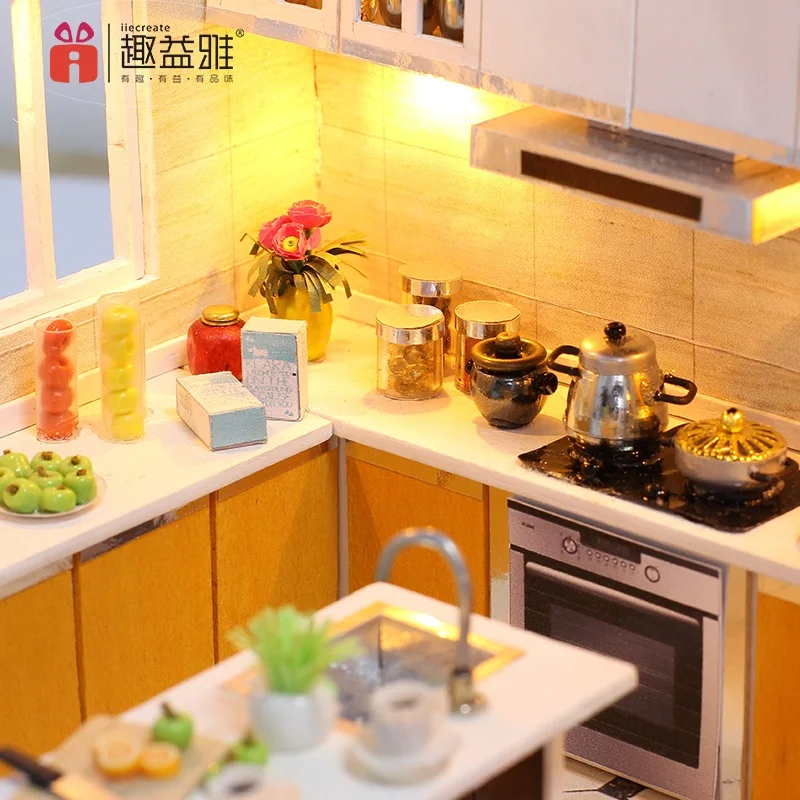Doll House Furniture Miniatura DIY Doll Houses Set Miniatures Dollhouse Kitchen Kids Wooden Toys for Children Birthday Gift