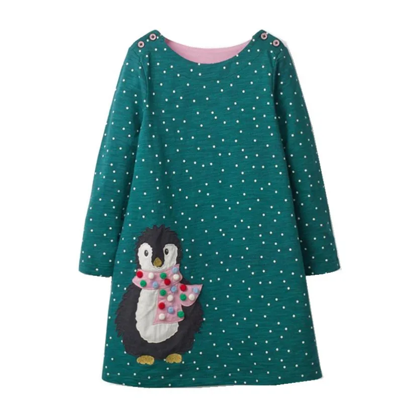 

Long Sleeve Cartoon Cotton Dresses for Baby Girls Kids Wear Baby Girls Spring Autumn Dress Cute Spheniscidae Polka Dot Dress