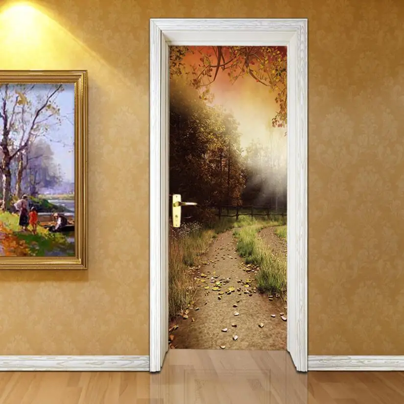 2017 New 3D Stickers Door Bedroom Wall Stickers Beautiful Scenic