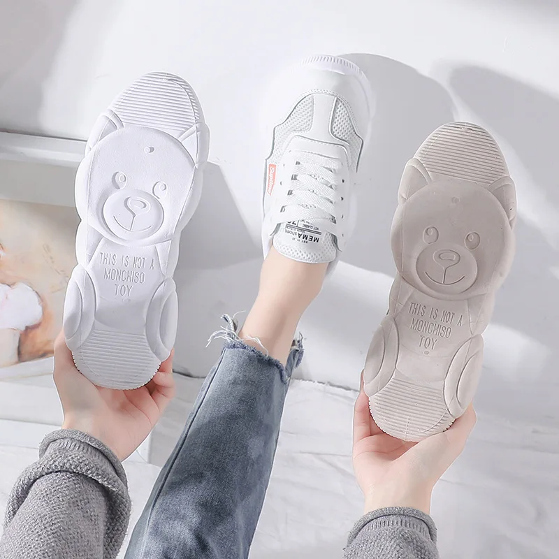 

2019 summer new style Women's shoes, versatile student shoes Mesh bear net red white shoes Korean old shoes
