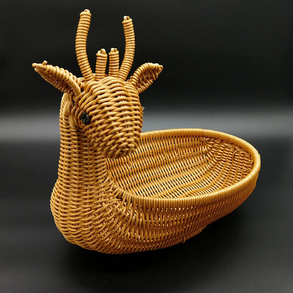 

Rattan Weaving Cute Cartoon Deer Storage Basket Fruit Rattan Storage Box For Cosmetic Picnic Basket Organizer Kitchen Handiwork