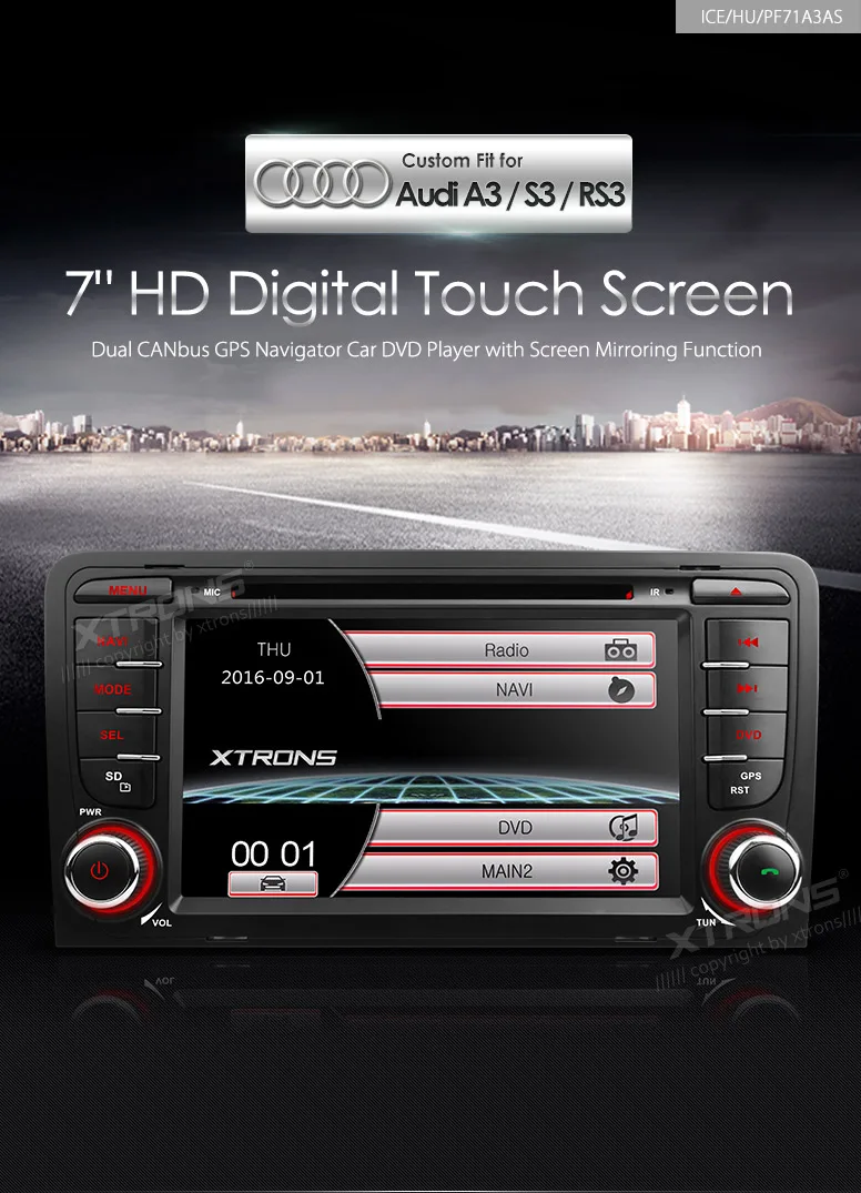 Clearance XTRONS 7 inch 2 DIN Car DVD Player GPS Navigation Radio Canbus USB SD for Audi A3 8P/A3 8P1 3-door Hatchback/S3 8P/RS3 Sportback 0