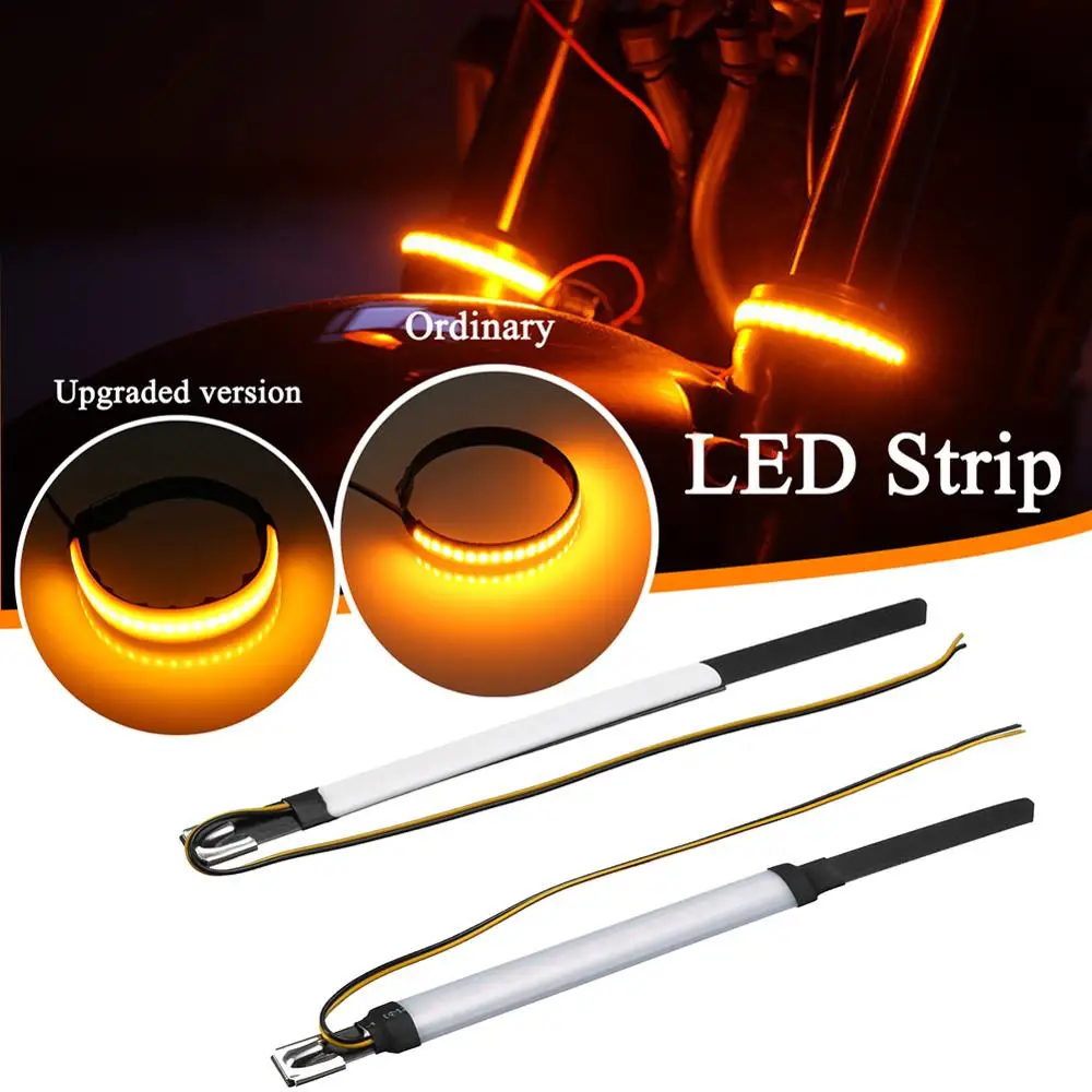 

1pair 250mm SMD Amber LED Motorcycle Fork Light Angle Turn Signal Light Strip For Clean Custom Look