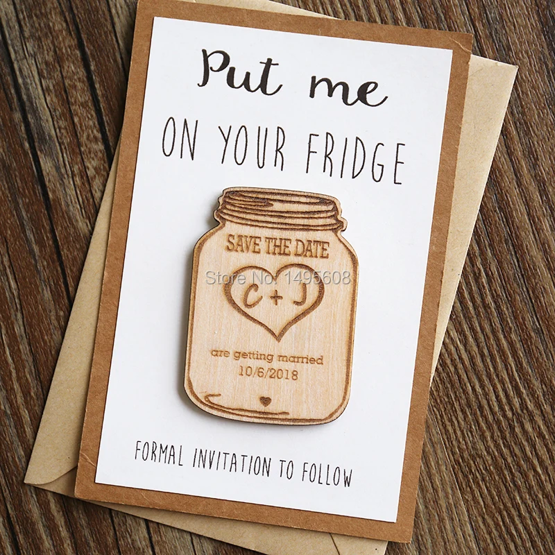 Mason Jar Wood Save the Date Magnets-Свадебная покупка-Подарочная бирка-лазерная резка и