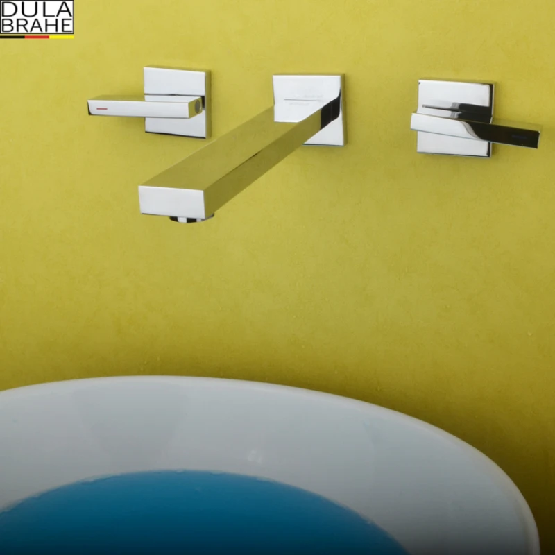 DULABRAHE Matte Black Chrome Mixer Tap Brass Double Handle Wall Mounted Bathroom Sink Faucet Hot & Cold Basin Faucet DULABRAHE Matte Black Chrome Mixer Tap Brass Double Handle Wall Mounted Bathroom Sink Faucet Hot & Cold Basin Faucet