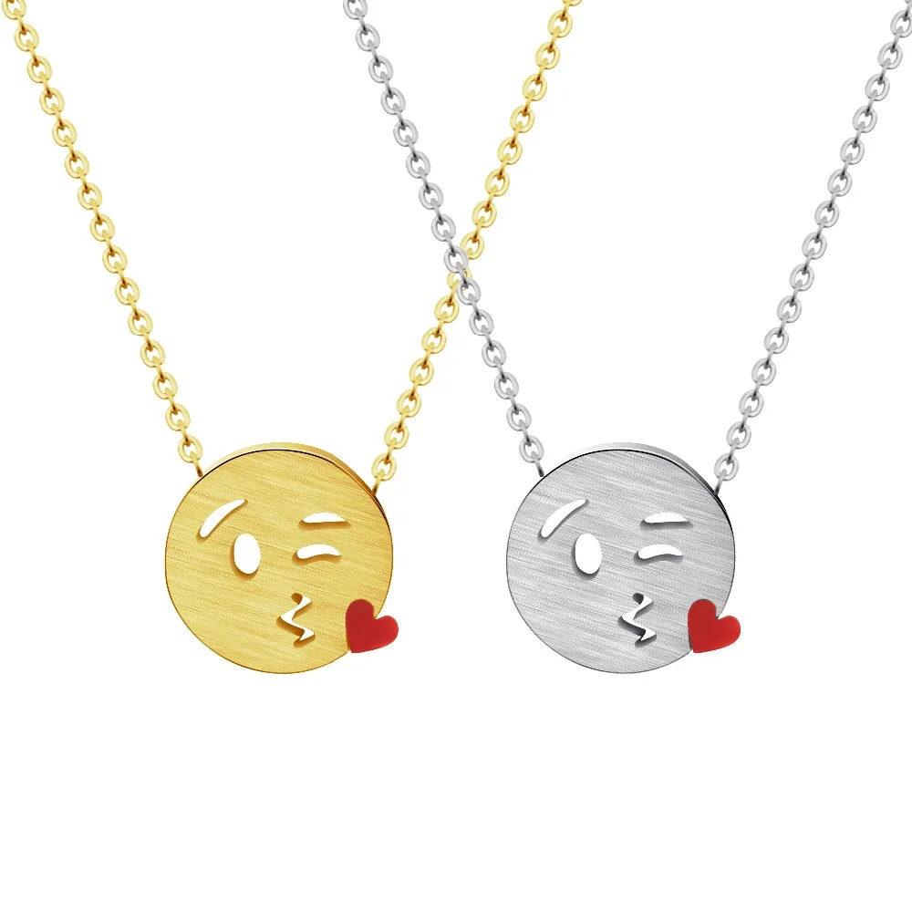 Cute Happy Kiss Me Emoji Pendant Necklace Chain Gold Color Cartoon