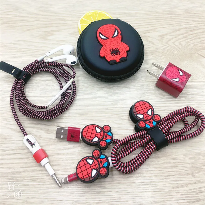 Мультяшный USB кабель протектор набор с наушниками коробка намотки кабеля
