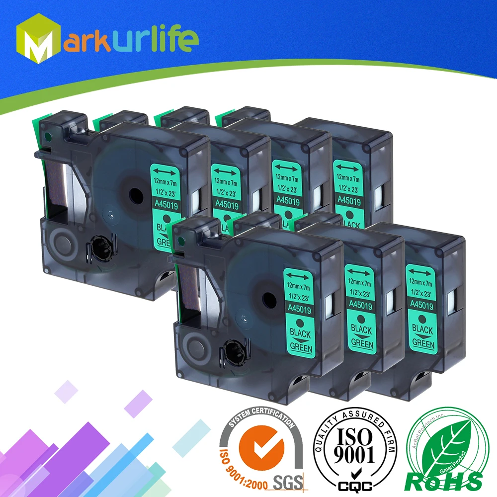 

7 Pack Replacement Labeling Tape D1 45019 Black on Green Cartridge Compatible for Dymo LabelManager Writer Maker 280 160 260P