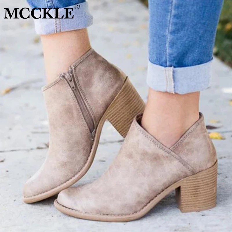 MCCKLE/Женская обувь на высоком каблуке размера плюс; выразительная обувь на толстом квадратном каблуке; женские ботильоны; женская элегантная повседневная обувь; Прямая поставка