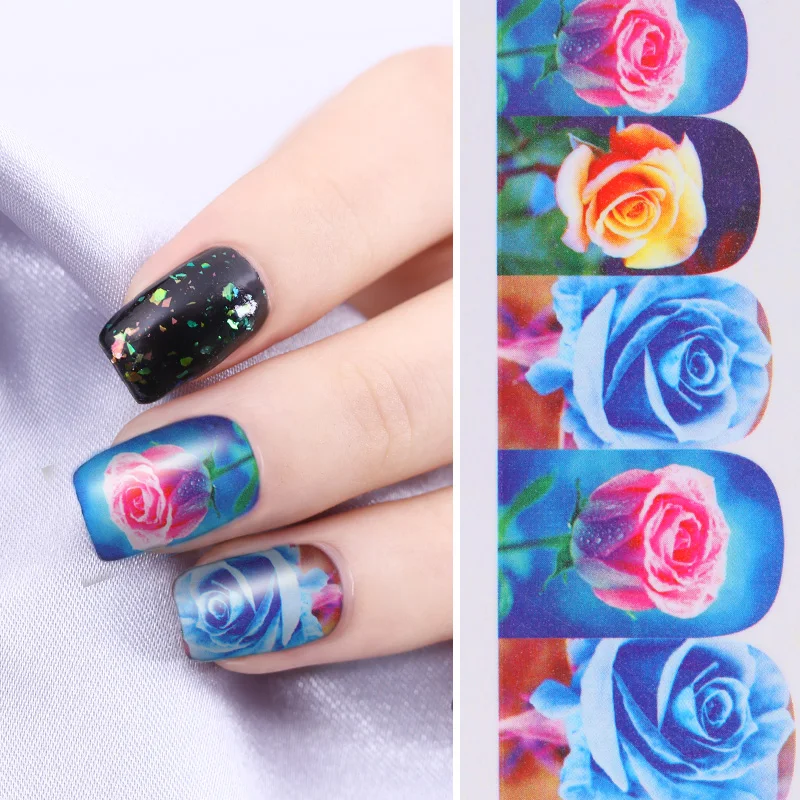 

12 Patterns Big Sheet Rose Flower Water Decal Nail Art Transfer Sticker Pretty Manicure Tips Decoration