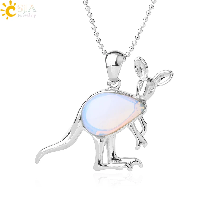 Opal Necklace Csja новые милые животные кенгуру подвеска в виде капли воды натуральный камень ожерелье розовый кристалл кварца модные украшения для женщин девочек F923 - Окраска металла: Opal Necklace