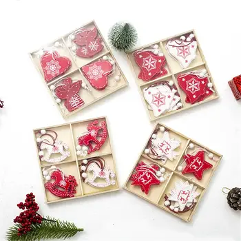 

Nordic Style Christmas DIY Pendant Box Wooden Mini Christmas Tree Bells R Five-Pointed Star Elk Christmas Decorations