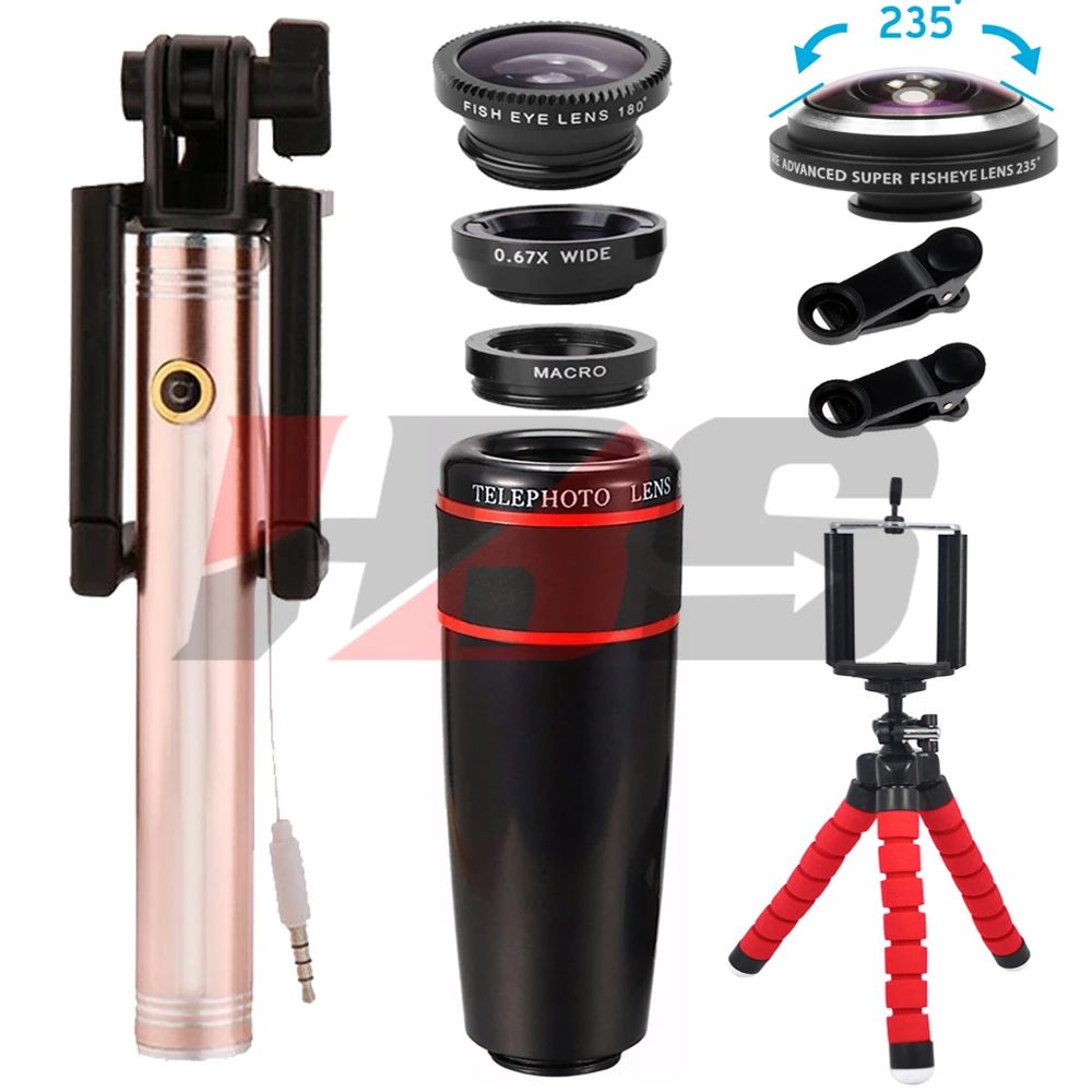 Mobile lenses Kit 8X Telephoto Zoom Lens Wide Angle Macro 235 degrees