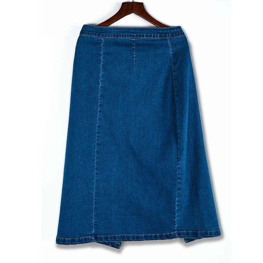 Женская модная джинсовая юбка-карандаш с высокой талией, синие джинсовые юбки до колена, однотонные вечерние юбки, летняя плиссированная юбка
