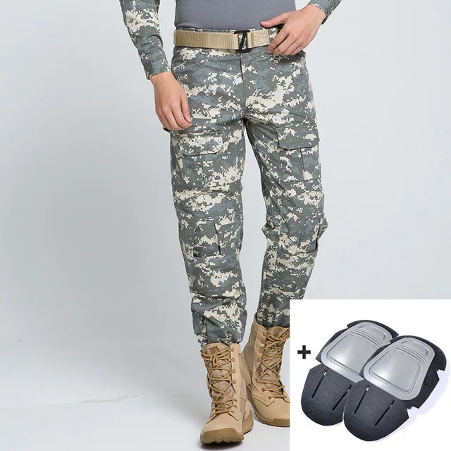 Tactical Pants Military Cargo Pants Men Knee Pad SWAT Army Airsoft Camouflage Clothes Hunter Field Combat Trouser Woodland - Цвет: With knee pads