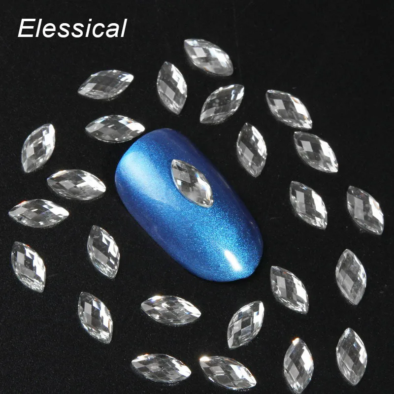 ELESSICAL 1000Pcs/lot Clear Horse Eyes Rhinestones Nail Charms Back