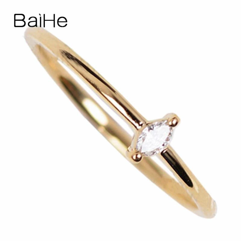 BAIHE Solid 14 К желтого золота 3x5 мм Огранка маркиз кубического циркония Симпатичные Для женщин обручальное кольцо милый утонченное украшение для девушки Размеры на возраст от 3 до 9 лет, модная одежда