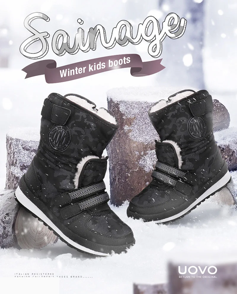 Зимняя обувь для мальчиков и девочек детские зимние ботинки на молнии черного и фиолетового цвета теплые Нескользящие ботинки с толстой плюшевой подкладкой, размер 30-38