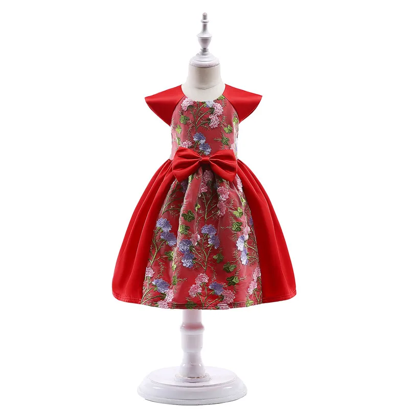 New Features Girl Kids Personality Design Flowers Embroidery Pleated Dresses Lace embroidered Child Wedding Dress02