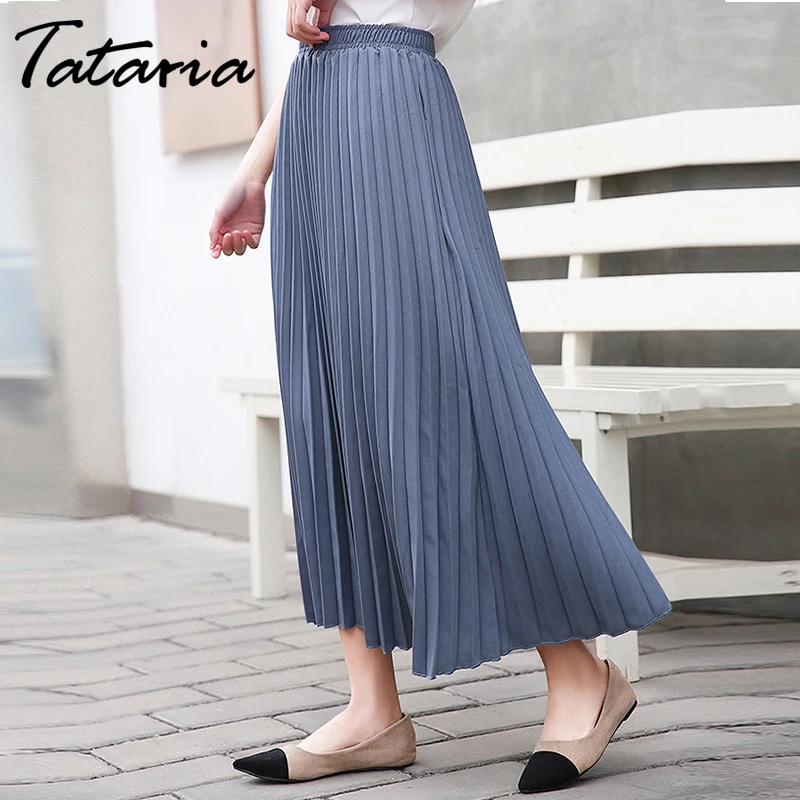 

Tataria Elegant High Waisted Women Long Skirt Women A-line Pleated Skirts Women Velvet Vintage Ankle Length Elastic Waist Skirt