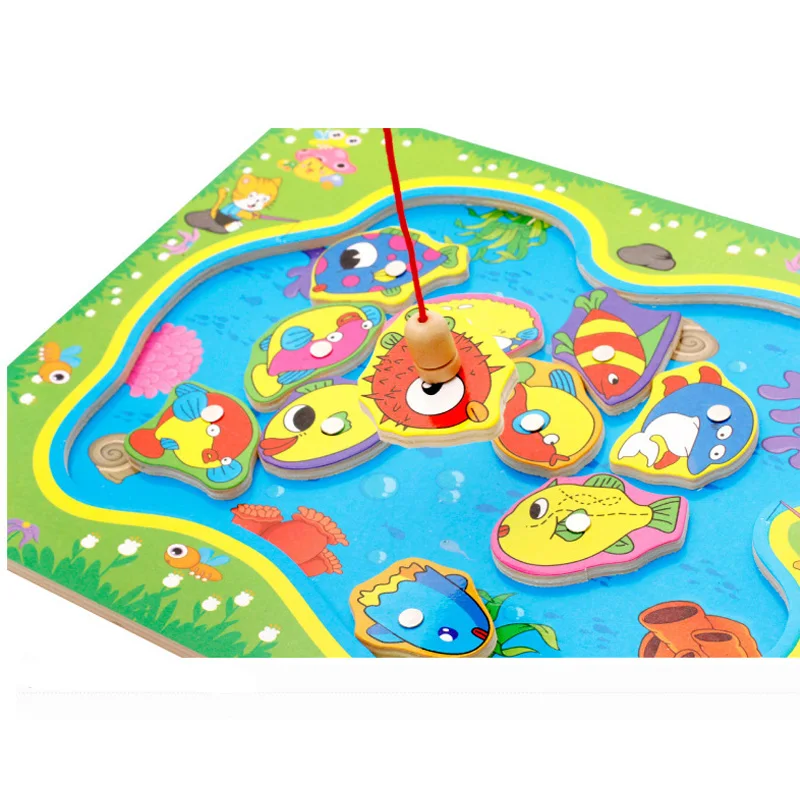 1 Set Child Fishing Game Blocks Multi functional Colorful Wooden Fishing Toys Creative Parent